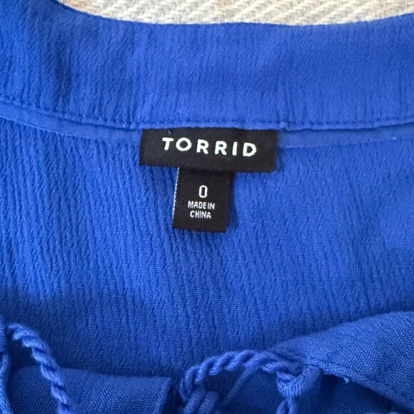 Torrid Blouse Womens 0 Blue V Neck Boho Classic Preppy Vacation Evening - Picture 4 of 9